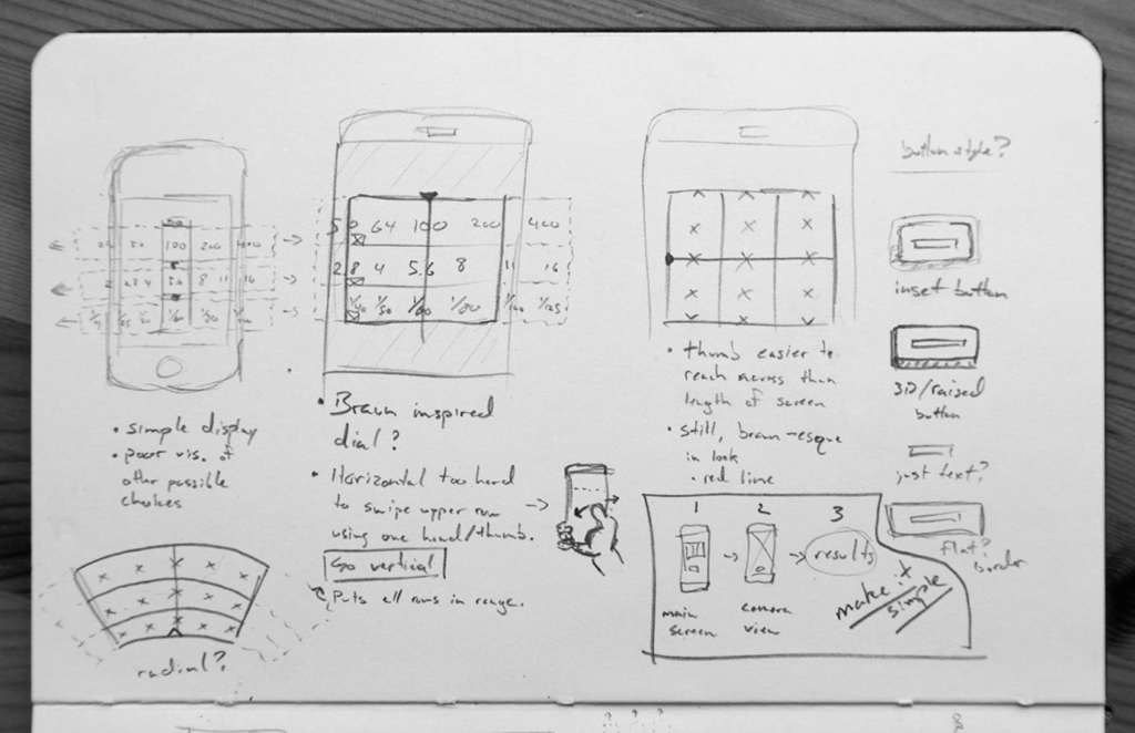 Photo of sketches in notebook for initial idea for Lghtmtr