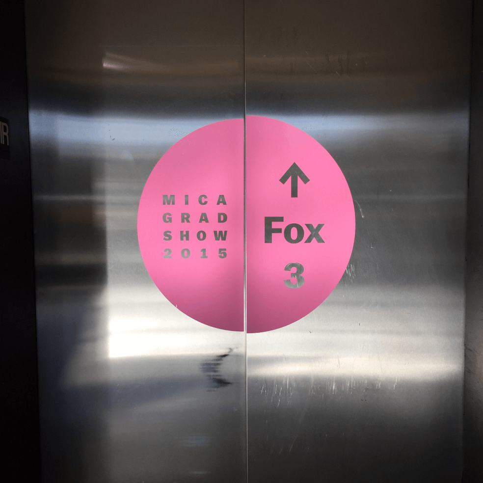Photo of vinyl appliqué on elevator doors