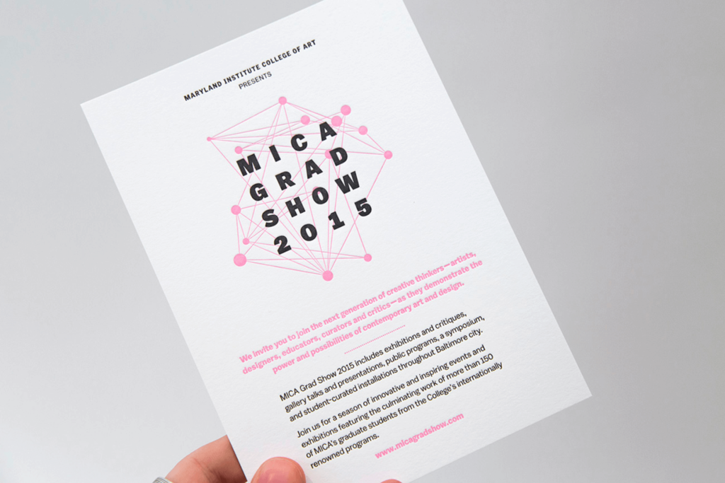 Letterpress invitation for the MICA Grad Show