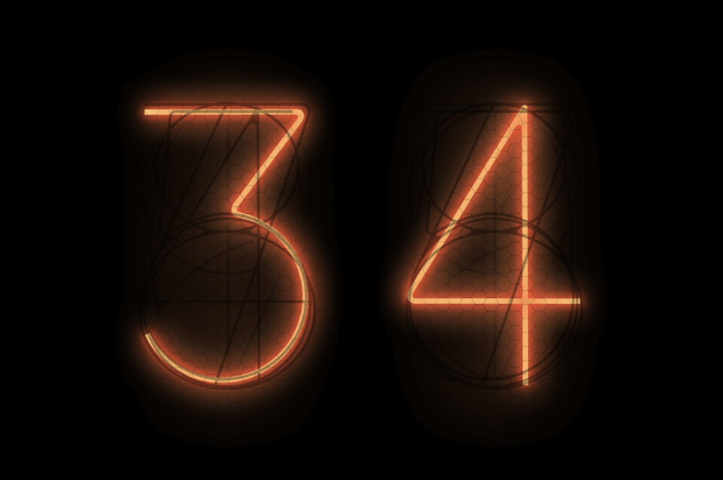 Detail of numerals '3' & '4' in TubeClock